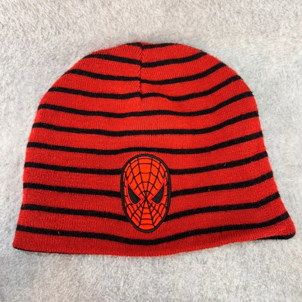 Spider-Man Mask Boys Black Marvel Beanie Reversible Striped Knit Hat OSFM